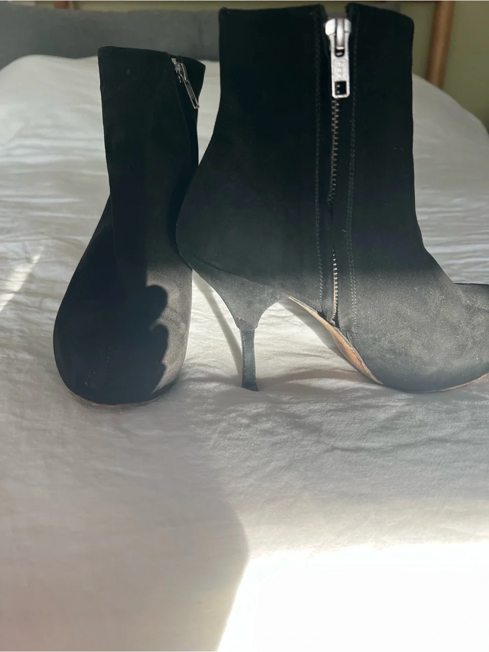 Emerson Fry Black Suede Ankle Booties with Side Zippers